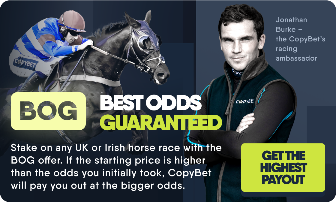 Get the highest payout for horse racing bets with CopyBet Best Odds Guaranteed offer